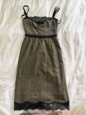 Dolce & Gabbana Tweed Dress with Black Lace Trim
